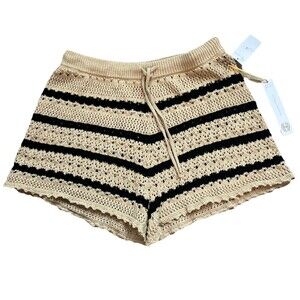 House of Harlow 1960 Pointelle Knit crocket Shorts boho Safari/Black NWT Large